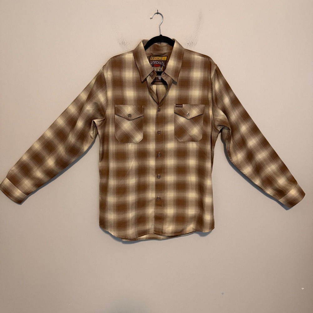 Dixxon Horchata Flannel Shirt Large Brown Cream Plaid Button Up streetwear